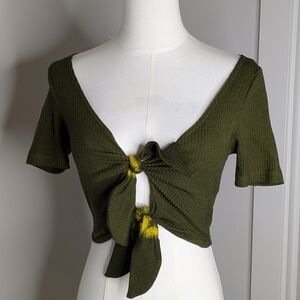 Urban Outfitters Crop Top Double Front Tie Sexy Dyed Green Tie Dye Xs